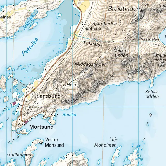 Vestvågøya Leknes Calazo Høyfjellskart 1:30 000 Lofoten 