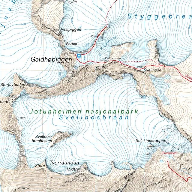 Galdhøpiggen Glittertinden Calazo Høyfjellskart 1:25 000 Jotunheime 