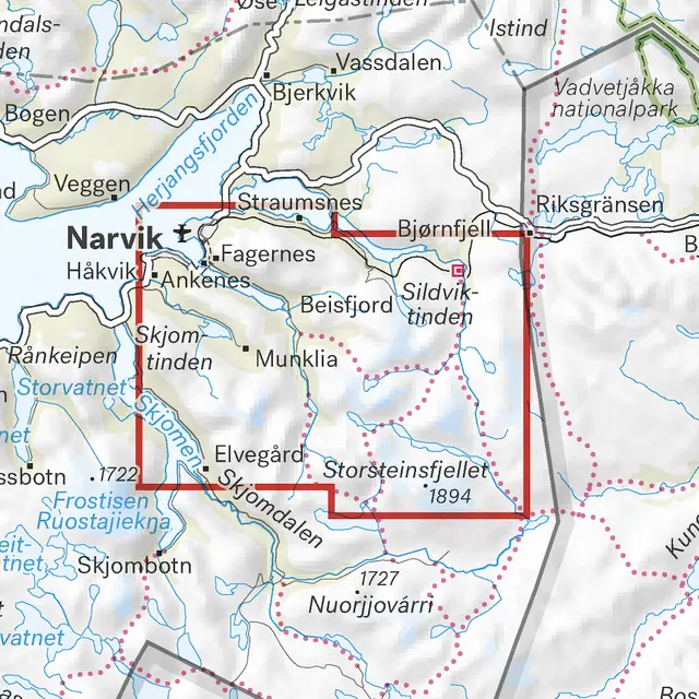 Rombakstøtta Skjomtinden Storsteisfjelle Calazo Høyfjellskart 1:25 000 Narvik 