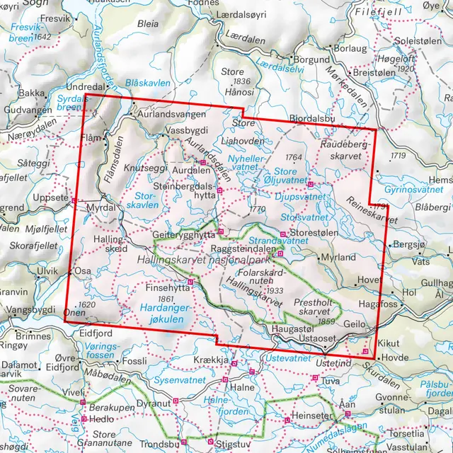 Finse Hallingskarvet Aurlandsdalen Calazo Turkart 1:50 000 