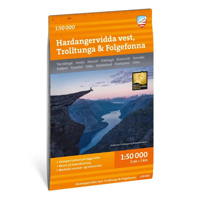 Hardangervidda vest Trolltunga Folgefonn Calazo Turkart 1:50 000 