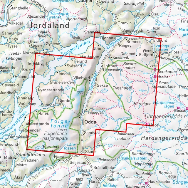 Hardangervidda vest Trolltunga Folgefonn Calazo Turkart 1:50 000 