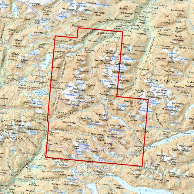 Smørstabbstindan Leirvassbu Calazo Høyfjellskart 1:25 000 Jotunheime 