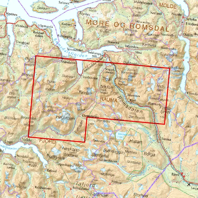 Trolltinden Høgstolen Calazo Høyfjellskart 1:25 000 Romsdalen 