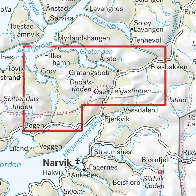 Spanstinden Dudalstinden Calazo Høyfjellskart 1:25 000 Narvik 