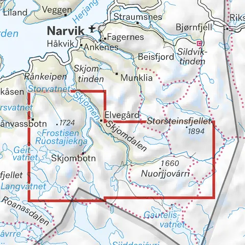 Frostisen Nuorjjov&#225;rri Calazo H&#248;yfjellskart 1:25 000 Narvik