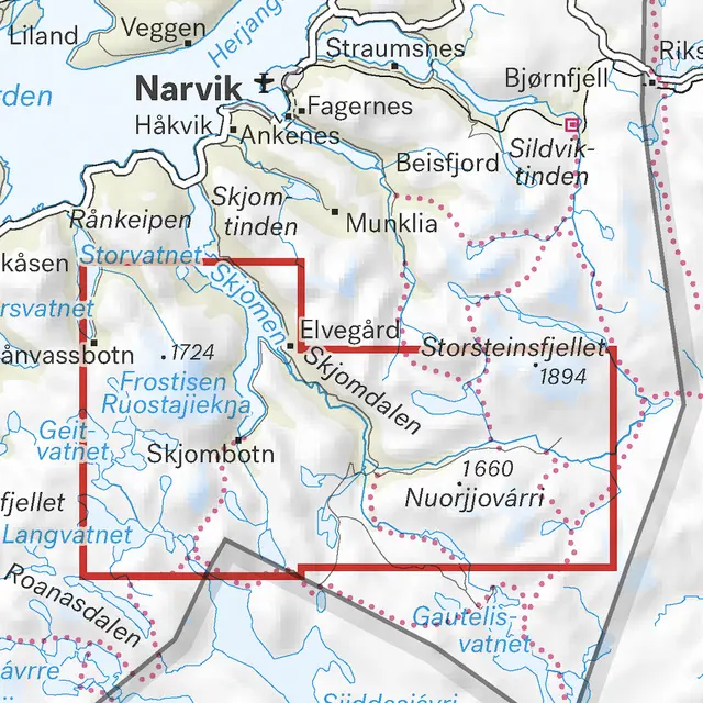 Frostisen Nuorjjovárri Calazo Høyfjellskart 1:25 000 Narvik 