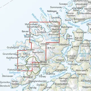 Keipen Tredjefjellet Kv&#230;nan Calazo H&#248;yfjellskart 1:25 000 Senja