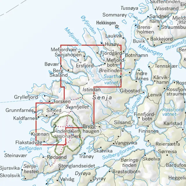 Keipen Tredjefjellet Kvænan Calazo Høyfjellskart 1:25 000 Senja 