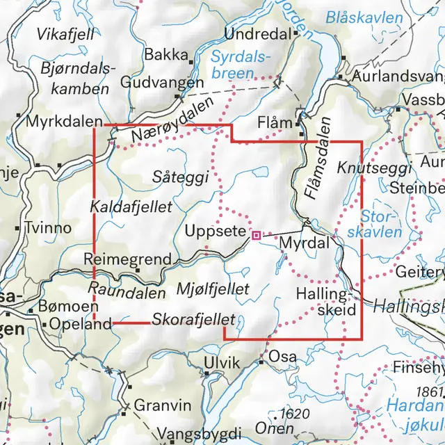 Mjølfjell Flåmsdalen Calazo Høyfjellskart 1:25 000 