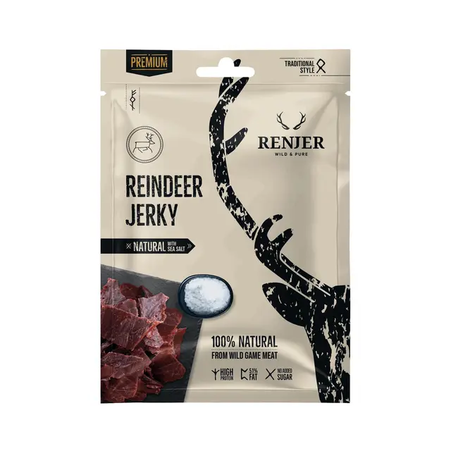 Reinsdyr Jerky med havsalt Renjer Reindeer Jerky Natural with Sea S 